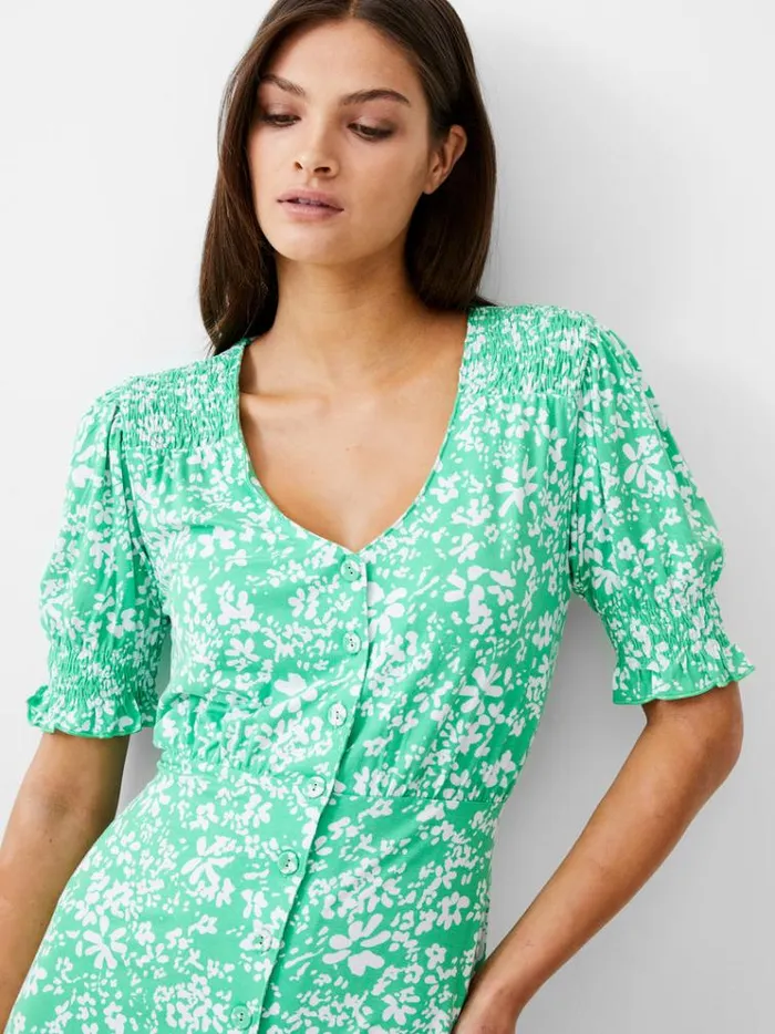 French Connection Dresses Florale ButtonThrough Midi Dress Poise Greenwhite 8211 Woman