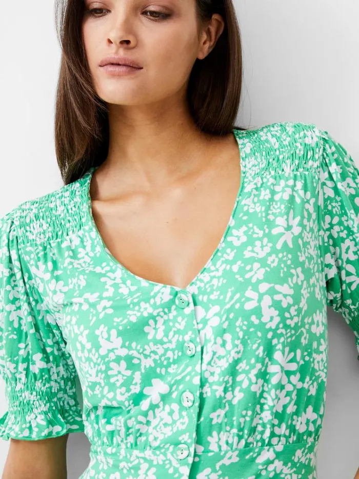 French Connection Dresses Florale ButtonThrough Midi Dress Poise Greenwhite 8211 Woman
