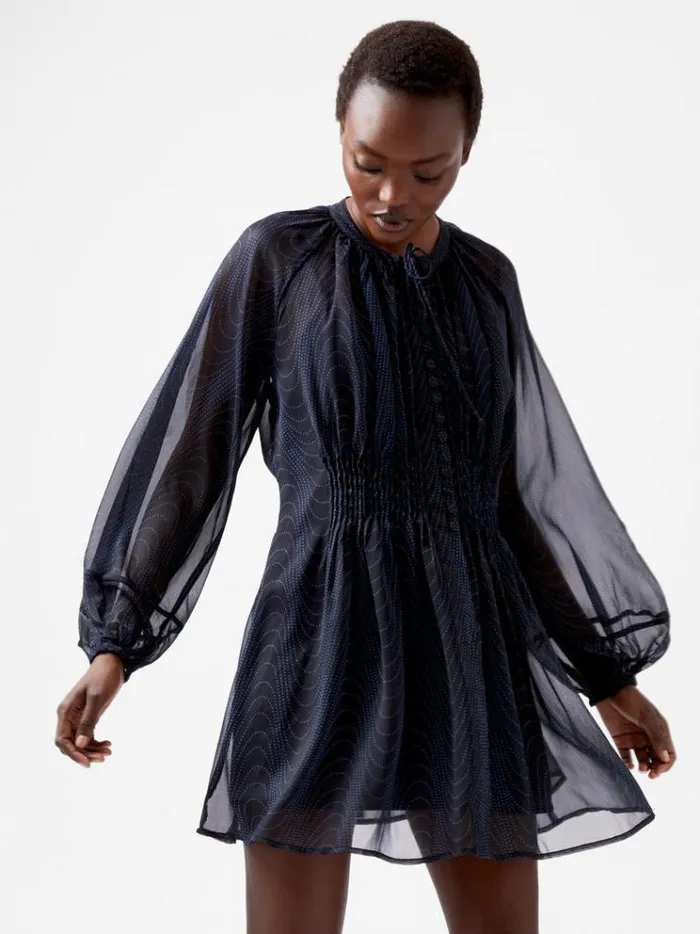 French Connection Dresses Grace Artemis Long Sleeve Ruffle Mini Dress Blackoutchrome Blue 8211 Woman French Connection Dresses Grace Artemis Long Sleeve Ruffle Mini Dress Blackoutchrome Blue 8211 Woman