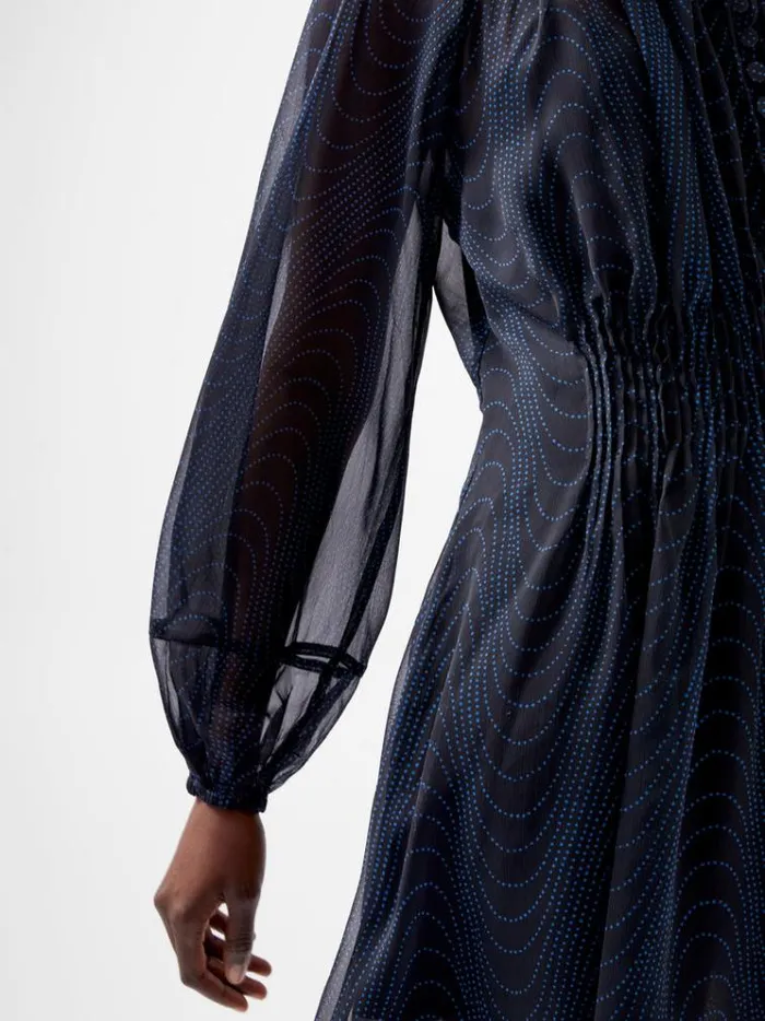 French Connection Dresses Grace Artemis Long Sleeve Ruffle Mini Dress Blackoutchrome Blue 8211 Woman