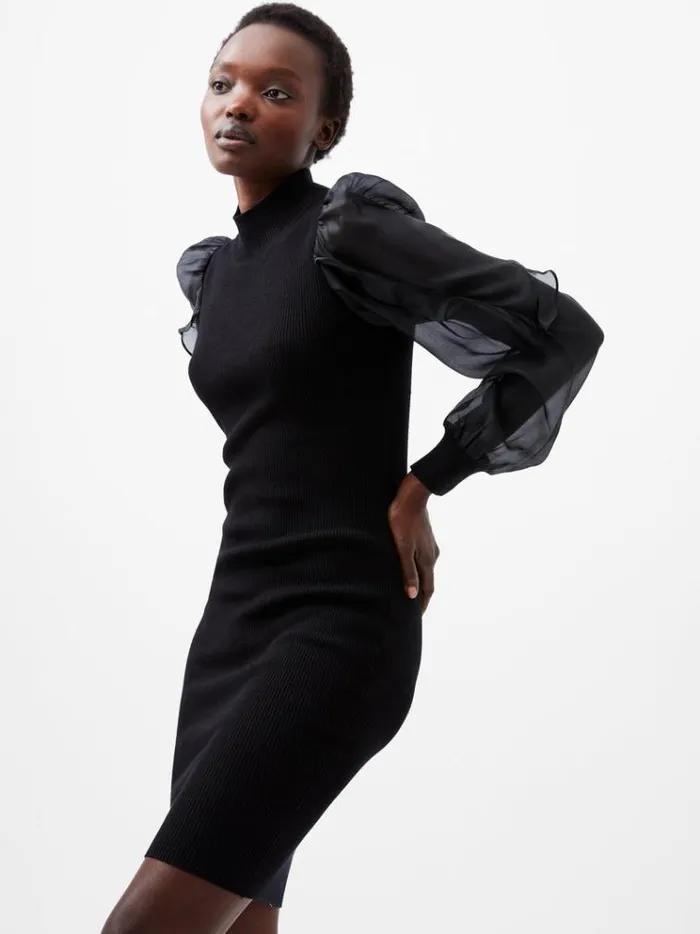 French Connection Dresses Krista Organza Puff Sleeve Dress Blackout 8211 Woman French Connection Dresses Krista Organza Puff Sleeve Dress Blackout 8211 Woman