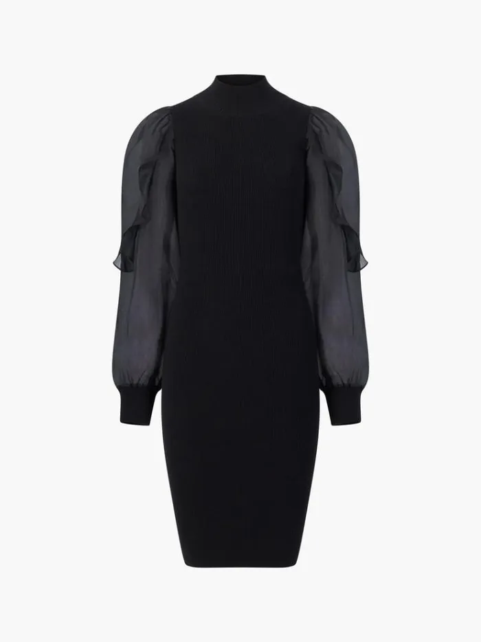 French Connection Dresses Krista Organza Puff Sleeve Dress Blackout 8211 Woman