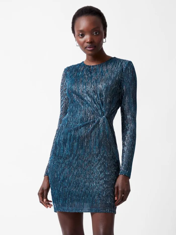 French Connection Dresses Tamy Lurex Long Sleeve Fitted Mini Dress Silver 8211 Woman