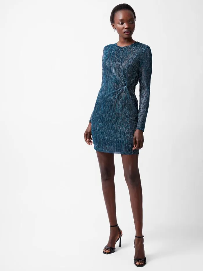 French Connection Dresses Tamy Lurex Long Sleeve Fitted Mini Dress Silver 8211 Woman