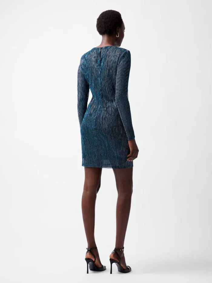 French Connection Dresses Tamy Lurex Long Sleeve Fitted Mini Dress Silver 8211 Woman