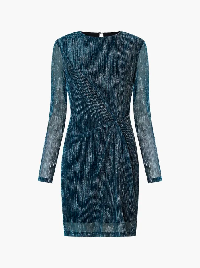 French Connection Dresses Tamy Lurex Long Sleeve Fitted Mini Dress Silver 8211 Woman