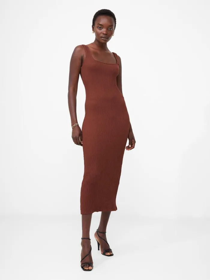 French Connection Dresses Textured Square Neck Midi Dress Chocolate Fondant 8211 Woman French Connection Dresses Textured Square Neck Midi Dress Chocolate Fondant 8211 Woman