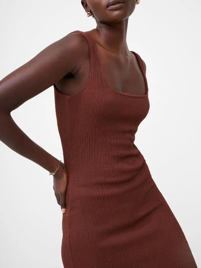 French Connection Dresses Textured Square Neck Midi Dress Chocolate Fondant 8211 Woman
