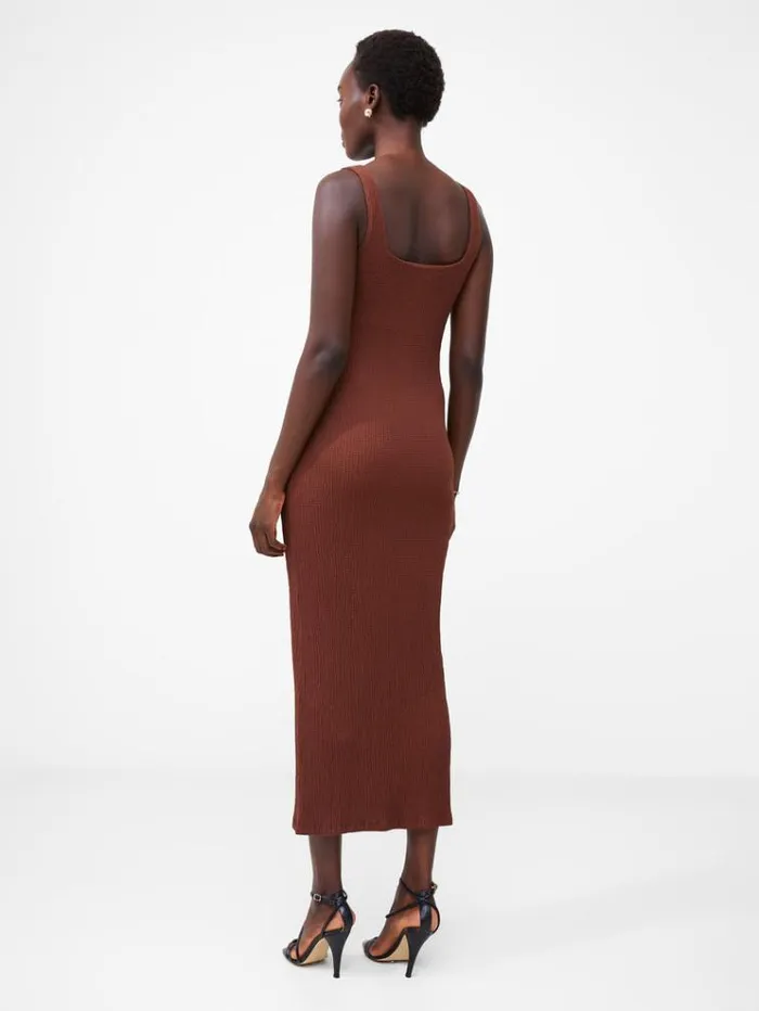 French Connection Dresses Textured Square Neck Midi Dress Chocolate Fondant 8211 Woman