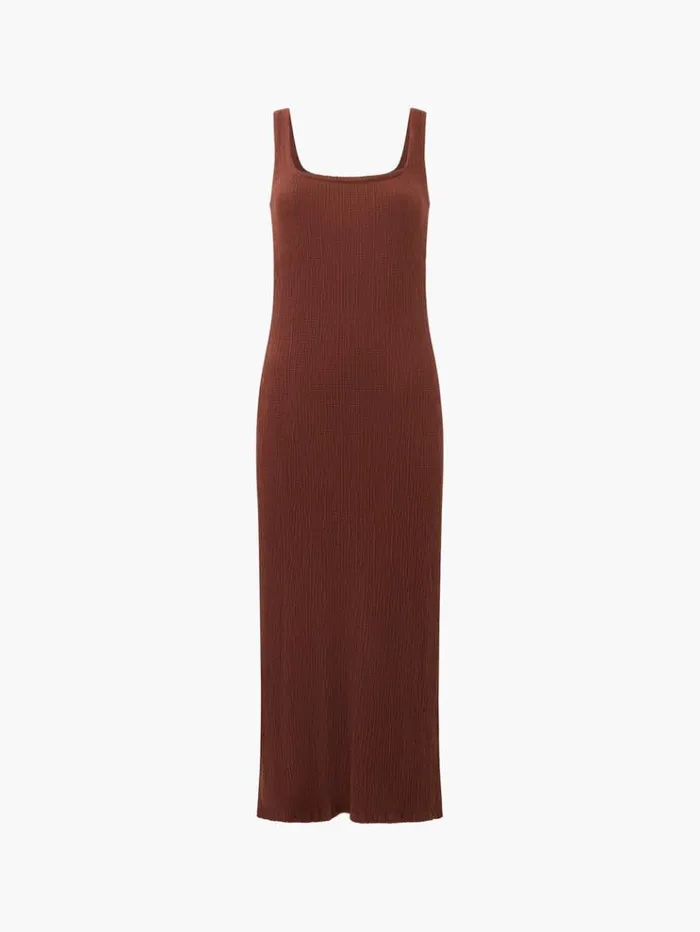 French Connection Dresses Textured Square Neck Midi Dress Chocolate Fondant 8211 Woman