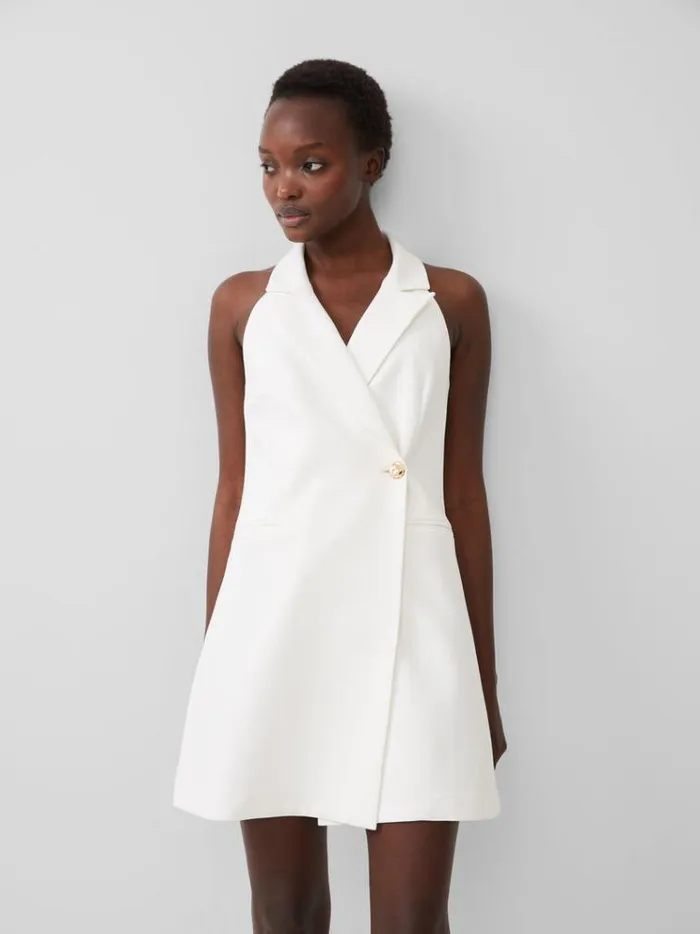 French Connection Dresses Whisper Halter Blazer Mini Dress Summer White 8211 Woman