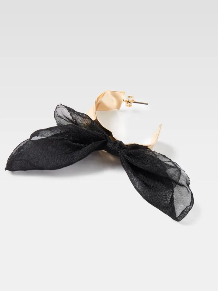 French Connection Jewellery Bow Hoop Earrings Blackgold 8211 Woman