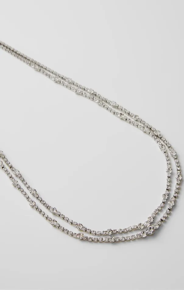French Connection Jewellery Double Row Diamante Necklace Silverdiamante 8211 Woman French Connection Jewellery Double Row Diamante Necklace Silverdiamante 8211 Woman