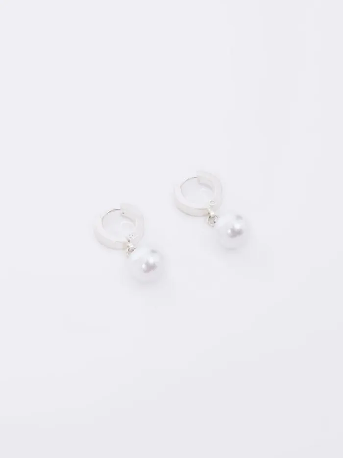 French Connection Jewellery Drop Faux Pearl Huggie Hoop Earrings Silver 8211 Woman French Connection Jewellery Drop Faux Pearl Huggie Hoop Earrings Silver 8211 Woman