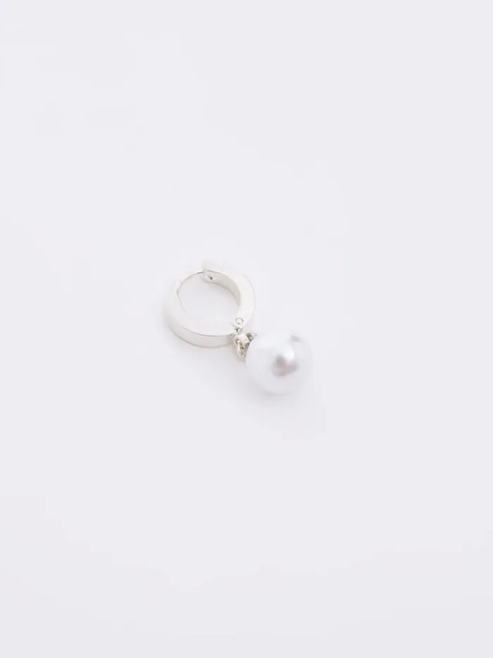 French Connection Jewellery Drop Faux Pearl Huggie Hoop Earrings Silver 8211 Woman