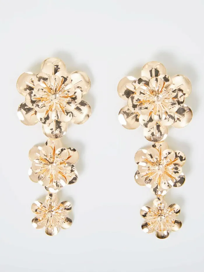 French Connection Jewellery Triple Flower Drop Earrings Gold 8211 Woman
