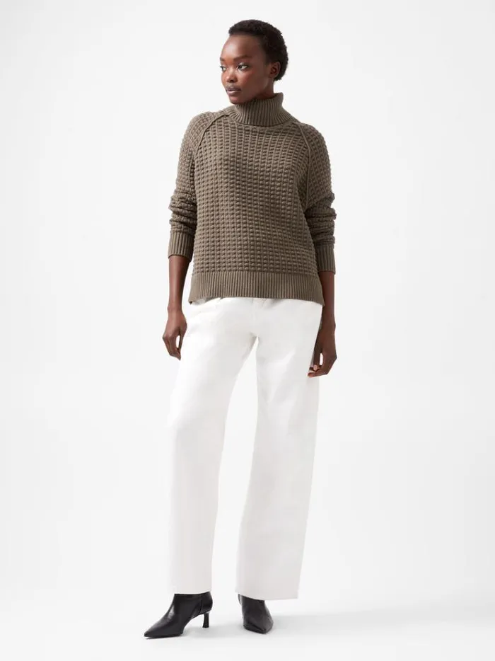 French Connection Jumpers and Cardigans Keya Popcorn Knit Mozart Jumper Tarmac Khaki 8211 Woman