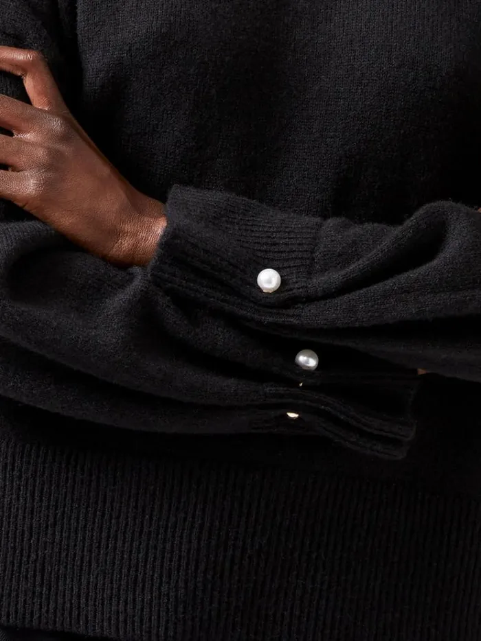 French Connection Jumpers and Cardigans Kezia Recycled Pearl Cuff Detail Jumper Blackout 8211 Woman