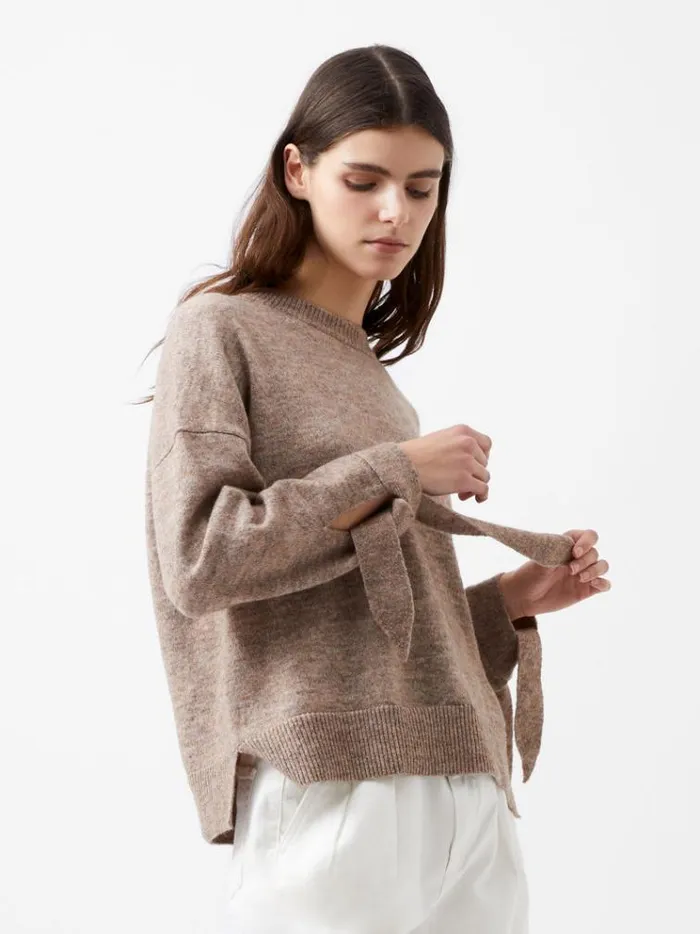 French Connection Jumpers and Cardigans Kezia Recycled Tie Up Sleeve Jumper Taupe Mel 8211 Woman French Connection Jumpers and Cardigans Kezia Recycled Tie Up Sleeve Jumper Taupe Mel 8211 Woman