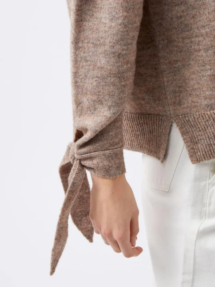 French Connection Jumpers and Cardigans Kezia Recycled Tie Up Sleeve Jumper Taupe Mel 8211 Woman
