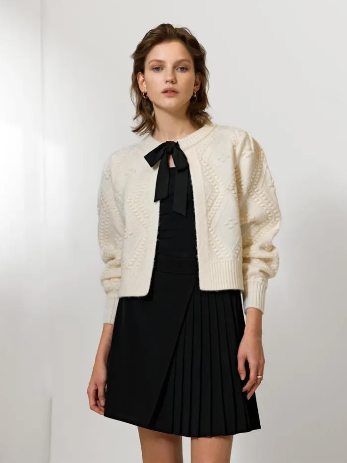 French Connection Jumpers and Cardigans Kitty Recycled Bobble Bow Cardigan Winter White 8211 Woman French Connection Jumpers and Cardigans Kitty Recycled Bobble Bow Cardigan Winter White 8211 Woman