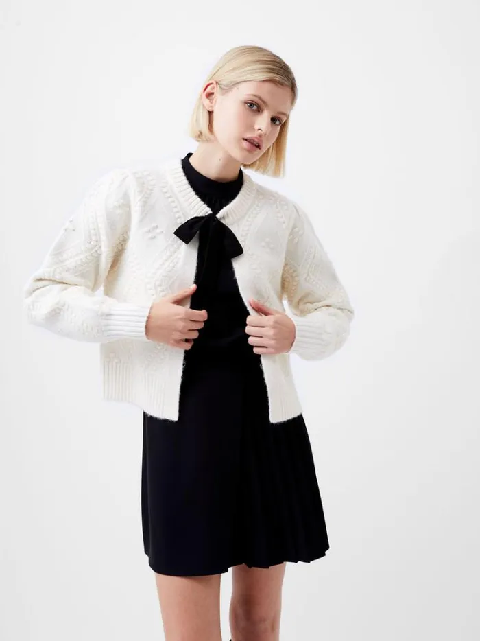 French Connection Jumpers and Cardigans Kitty Recycled Bobble Bow Cardigan Winter White 8211 Woman
