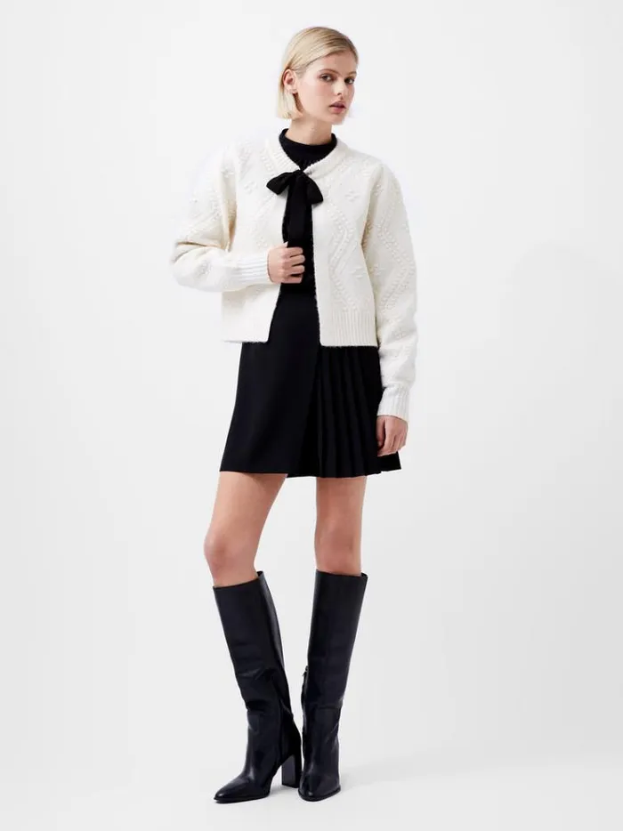 French Connection Jumpers and Cardigans Kitty Recycled Bobble Bow Cardigan Winter White 8211 Woman
