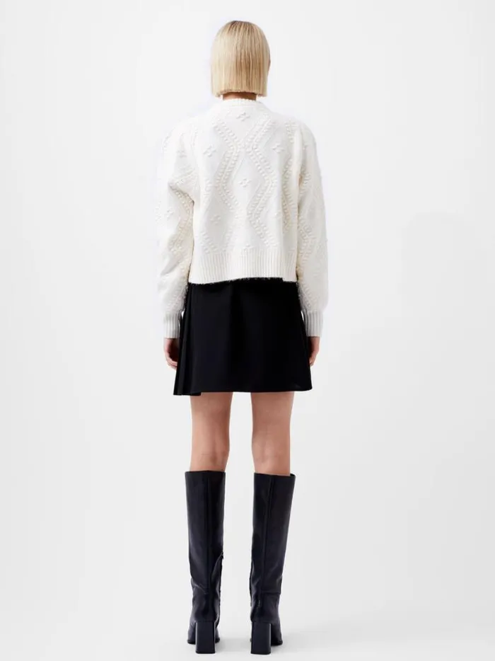 French Connection Jumpers and Cardigans Kitty Recycled Bobble Bow Cardigan Winter White 8211 Woman