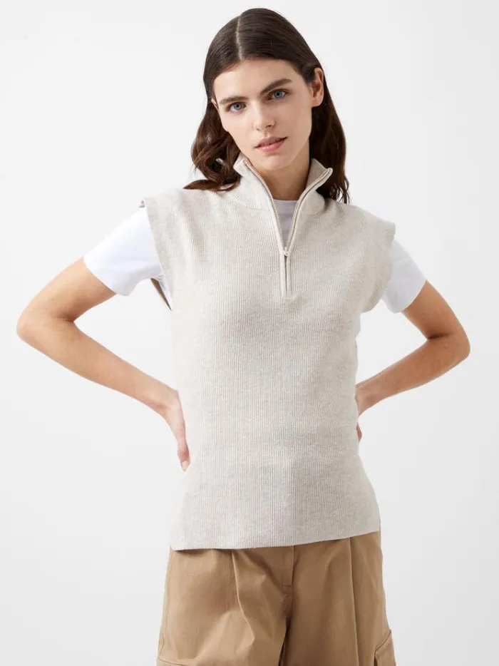 French Connection Jumpers and Cardigans Lightweight Recycled Vhari Half Zip Vest Oatmeal Mel 8211 Woman French Connection Jumpers and Cardigans Lightweight Recycled Vhari Half Zip Vest Oatmeal Mel 8211 Woman