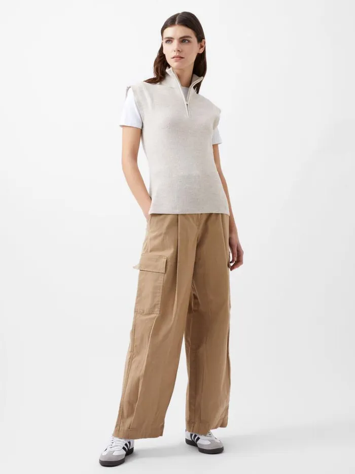 French Connection Jumpers and Cardigans Lightweight Recycled Vhari Half Zip Vest Oatmeal Mel 8211 Woman
