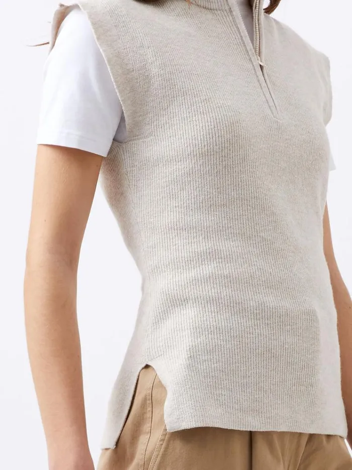 French Connection Jumpers and Cardigans Lightweight Recycled Vhari Half Zip Vest Oatmeal Mel 8211 Woman