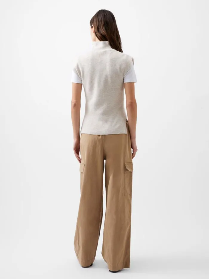 French Connection Jumpers and Cardigans Lightweight Recycled Vhari Half Zip Vest Oatmeal Mel 8211 Woman