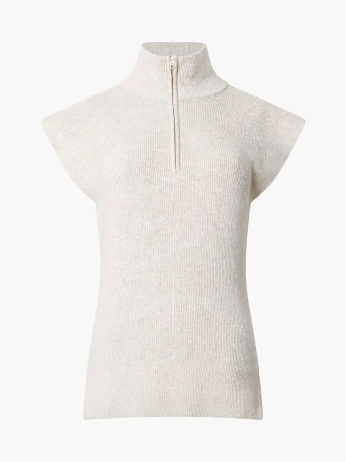 French Connection Jumpers and Cardigans Lightweight Recycled Vhari Half Zip Vest Oatmeal Mel 8211 Woman