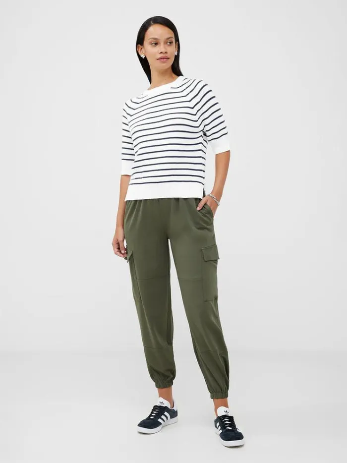 French Connection Jumpers and Cardigans Lily Mozart Stripe Short Sleeve Jumper Summer Whiteutility 8211 Woman