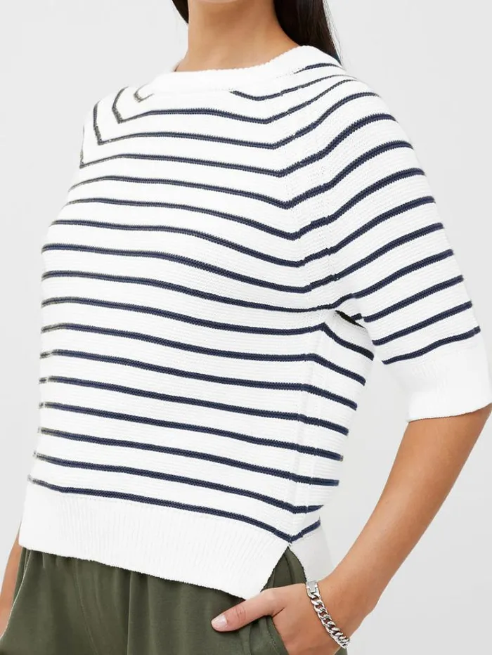 French Connection Jumpers and Cardigans Lily Mozart Stripe Short Sleeve Jumper Summer Whiteutility 8211 Woman