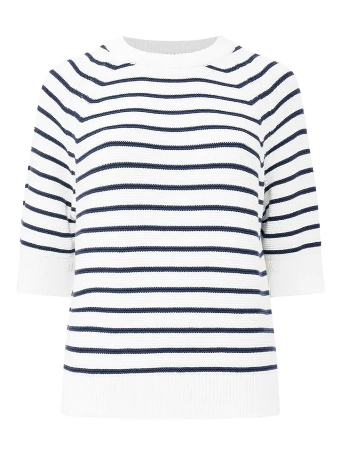French Connection Jumpers and Cardigans Lily Mozart Stripe Short Sleeve Jumper Summer Whiteutility 8211 Woman