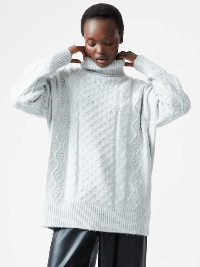 French Connection Jumpers and Cardigans Makira Long Sleeve Roll Neck Jumper Light Grey Mel 8211 Woman