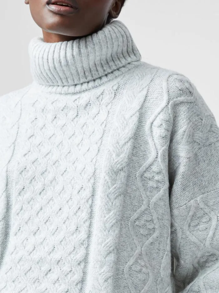 French Connection Jumpers and Cardigans Makira Long Sleeve Roll Neck Jumper Light Grey Mel 8211 Woman