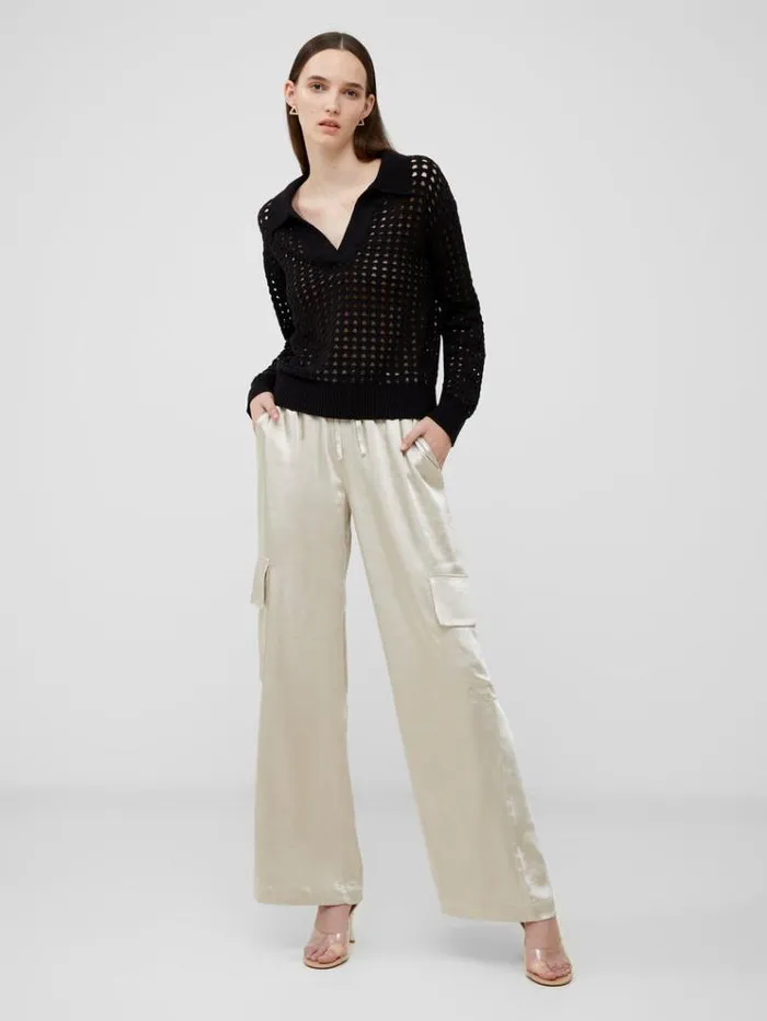 French Connection Jumpers and Cardigans Manda Pointelle Collared Jumper Blackout 8211 Woman French Connection Jumpers and Cardigans Manda Pointelle Collared Jumper Blackout 8211 Woman