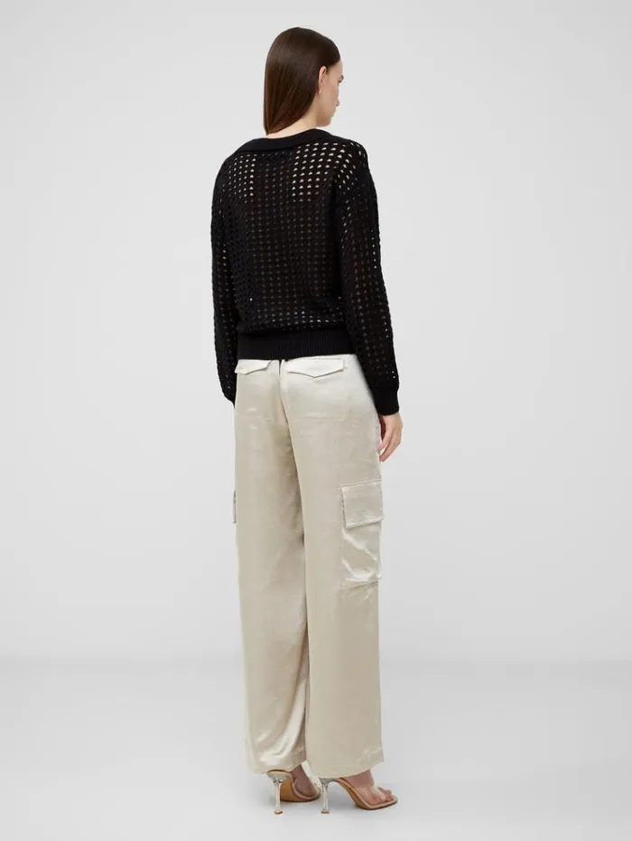 French Connection Jumpers and Cardigans Manda Pointelle Collared Jumper Blackout 8211 Woman