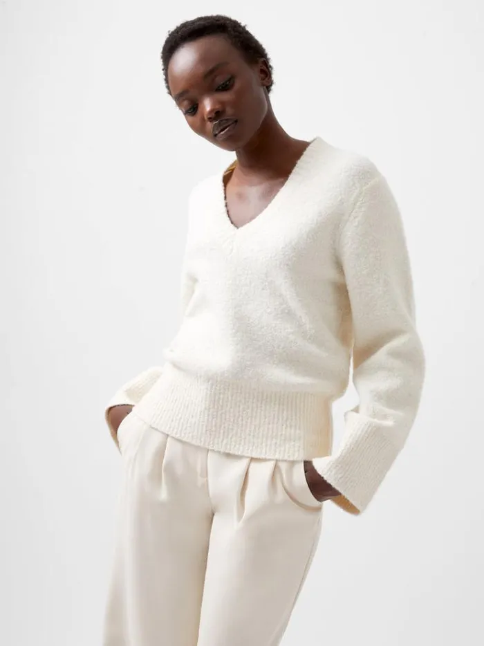 French Connection Jumpers and Cardigans Melissa Boucle VNeck Jumper Porcelain Cream 8211 Woman French Connection Jumpers and Cardigans Melissa Boucle VNeck Jumper Porcelain Cream 8211 Woman