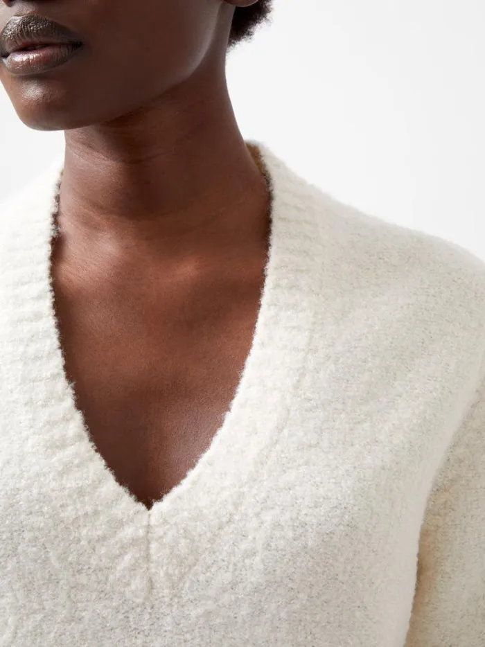 French Connection Jumpers and Cardigans Melissa Boucle VNeck Jumper Porcelain Cream 8211 Woman