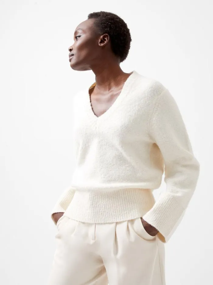 French Connection Jumpers and Cardigans Melissa Boucle VNeck Jumper Porcelain Cream 8211 Woman