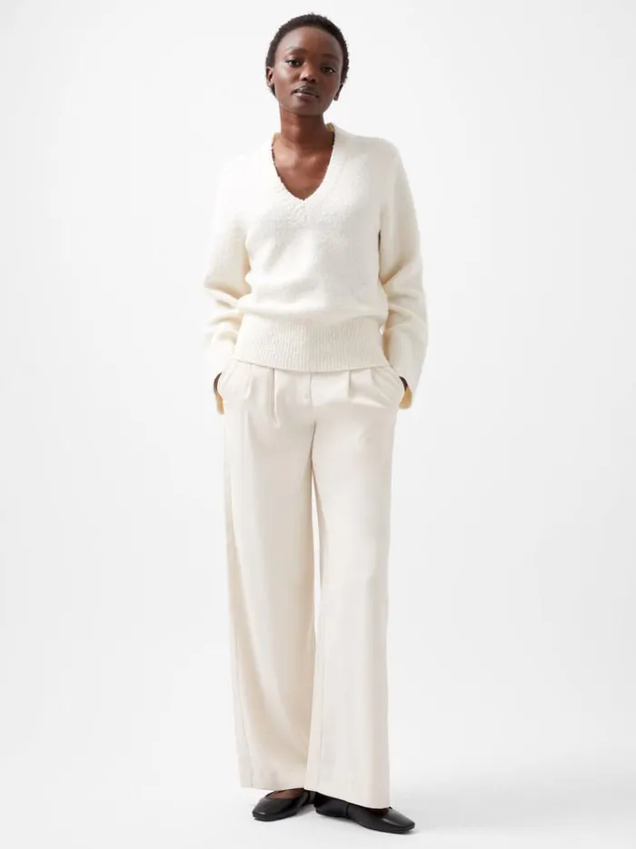French Connection Jumpers and Cardigans Melissa Boucle VNeck Jumper Porcelain Cream 8211 Woman