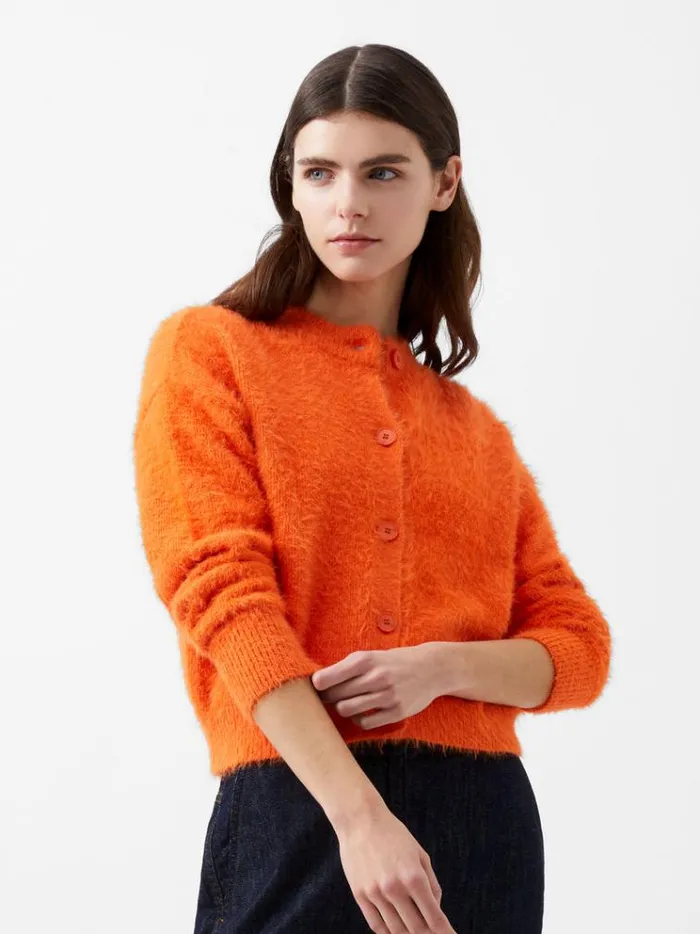 French Connection Jumpers and Cardigans Molly Feather Long Sleeve Cardigan Coral Rose 8211 Woman French Connection Jumpers and Cardigans Molly Feather Long Sleeve Cardigan Coral Rose 8211 Woman