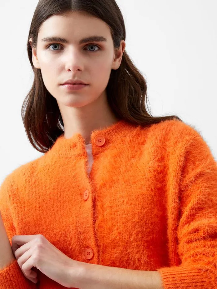 French Connection Jumpers and Cardigans Molly Feather Long Sleeve Cardigan Coral Rose 8211 Woman