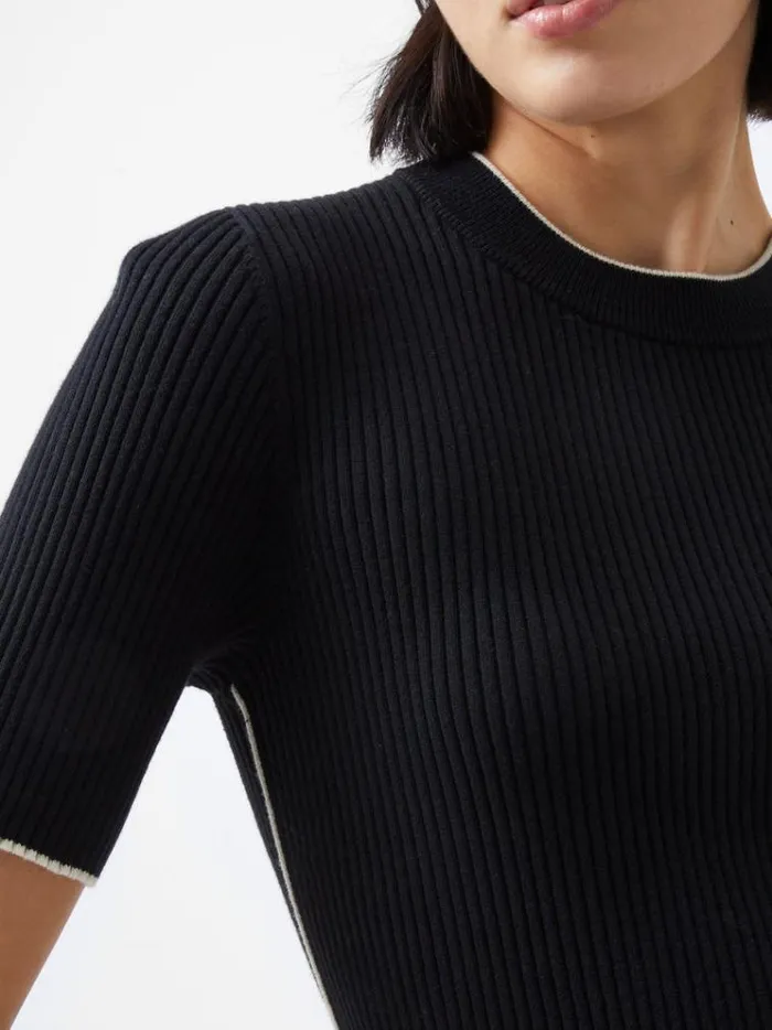 French Connection Jumpers and Cardigans Mozza Short Sleeve Jumper Blackoutclass Cream 8211 Woman