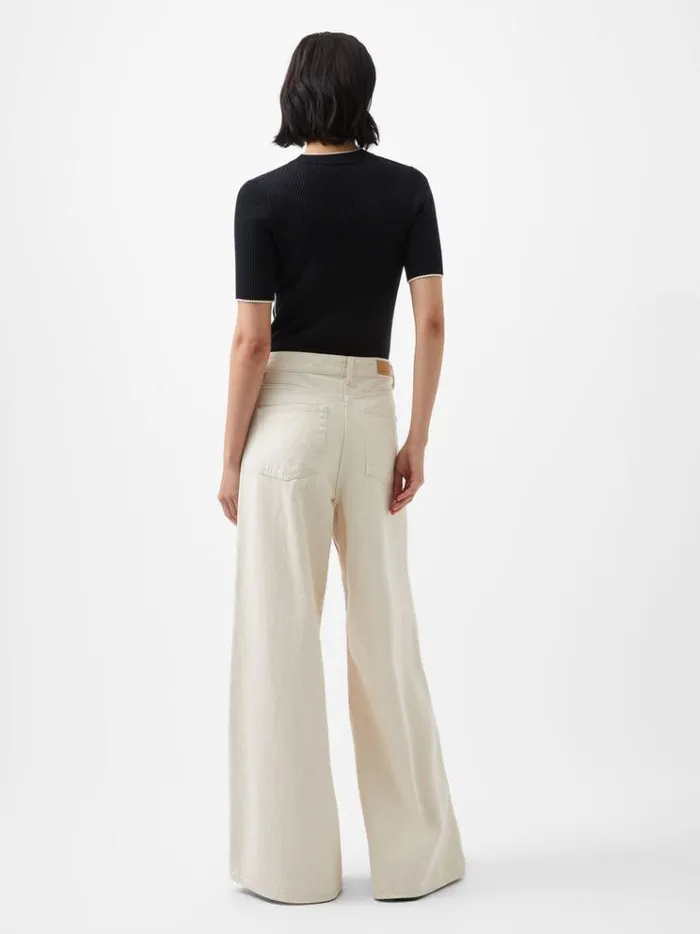 French Connection Jumpers and Cardigans Mozza Short Sleeve Jumper Blackoutclass Cream 8211 Woman