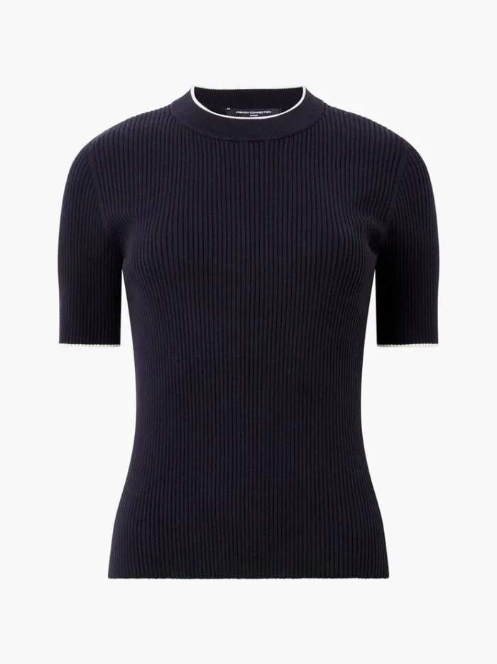 French Connection Jumpers and Cardigans Mozza Short Sleeve Jumper Blackoutclass Cream 8211 Woman