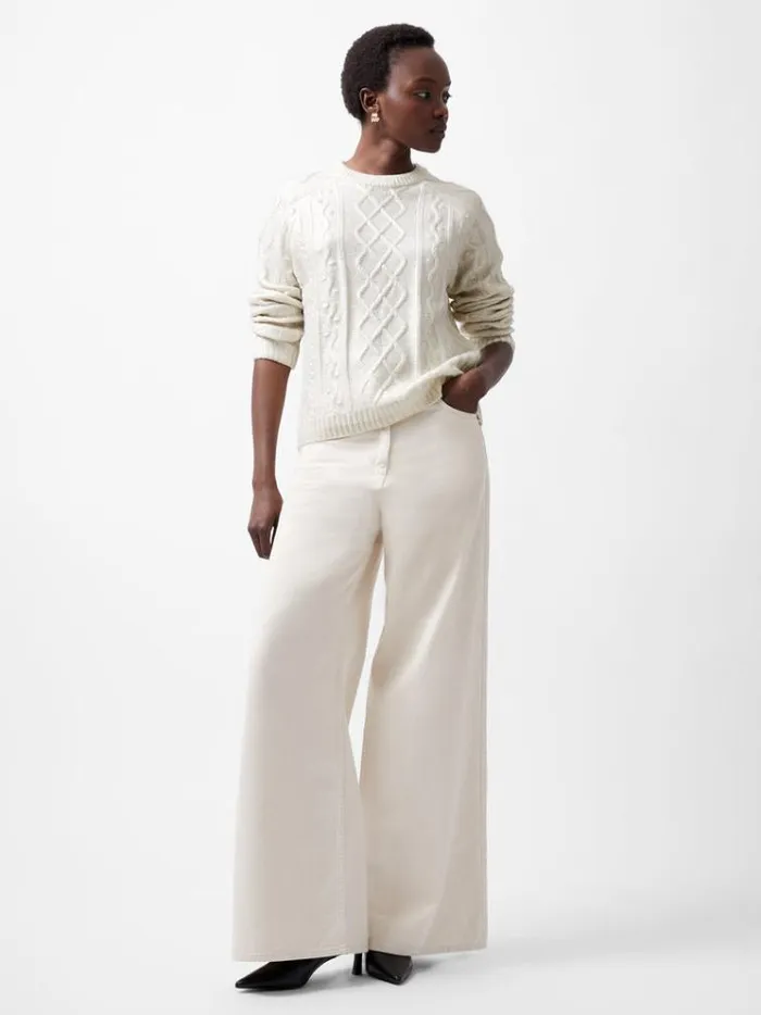 French Connection Jumpers and Cardigans Otilia Foil Cable Knit Jumper Winter White 8211 Woman